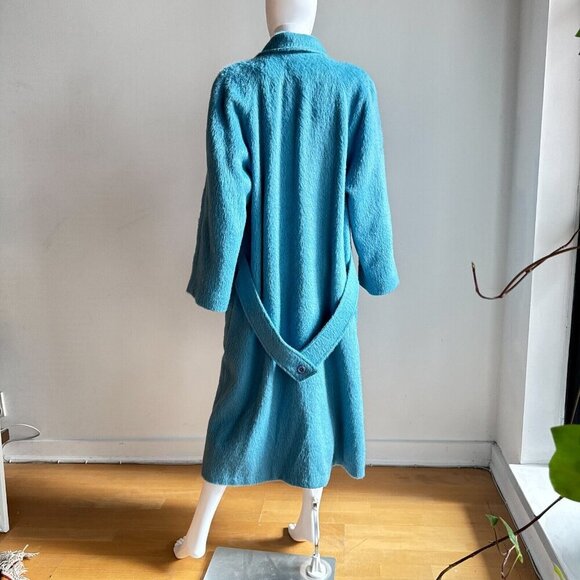 Vintage Light Blue 100% Mohair Wool Winter Coat L - Picture 6 of 11